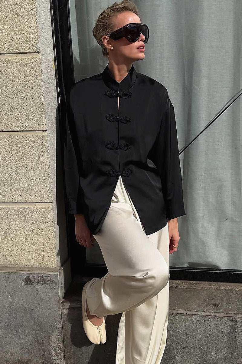 Elegant Chinese Style Stand Collar Long Sleeve Top