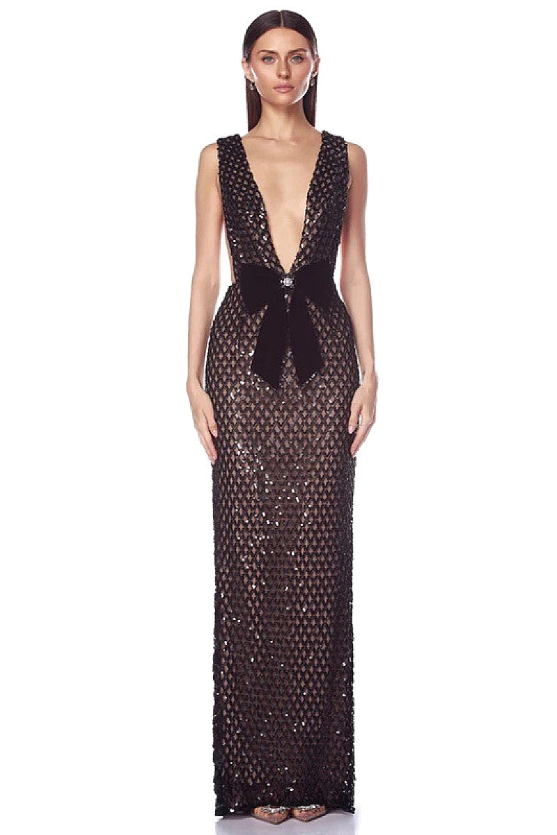 Elegant Sequin Mermaid Dress with Bow Decoration