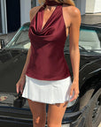 Summer Satin Cami Top with Shoulder Cutouts