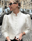 Retro Elegant Short Puff Sleeve Shirt