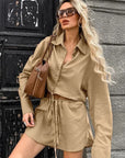 Casual Khaki Cotton Linen Shirt and Shorts Set