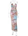 Summer Halter Neck Backless Dress with Chain Print