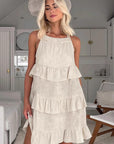 Casual Khaki Cotton Linen Ruffle Dress