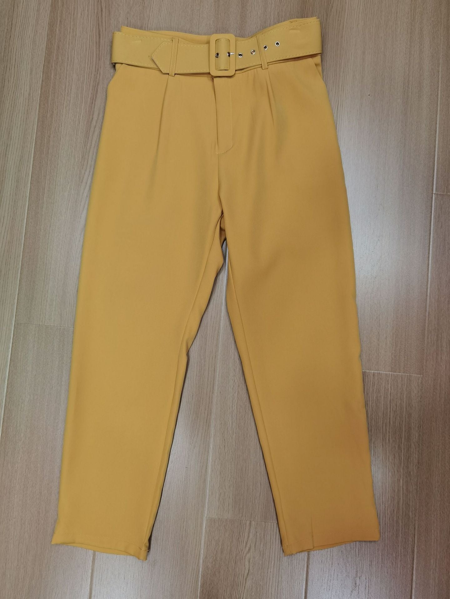 Casual High Waist Straight Leg Pants with Belt