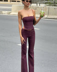 Sexy Strapless Yoga Set with Zipper Pants
