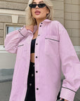 French Color Block Striped Pink Women's Shirt