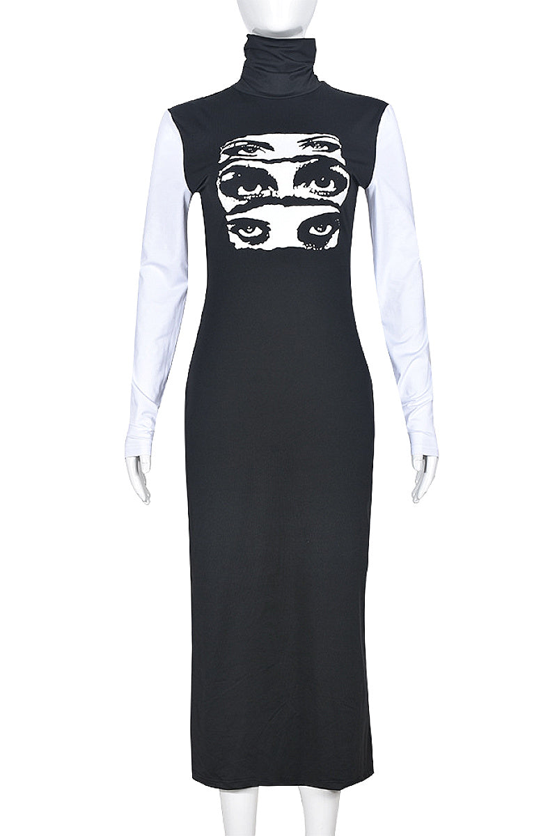 Sexy Long Sleeve Round Neck Dress for Women
