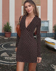 V-Neck Polka Dot Long Sleeve Dress
