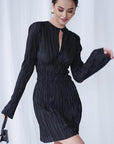 Spring Commuter Green Pleated Dress for Women