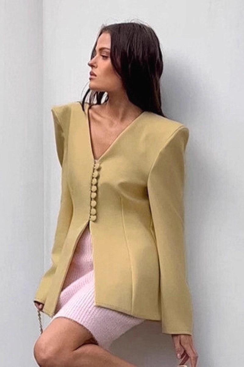 Retro Brown V-Neck Blazer for Women