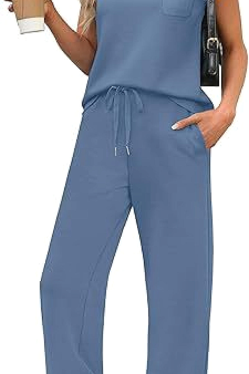 Casual Loose Fit Pocket T-Shirt and Pants Set