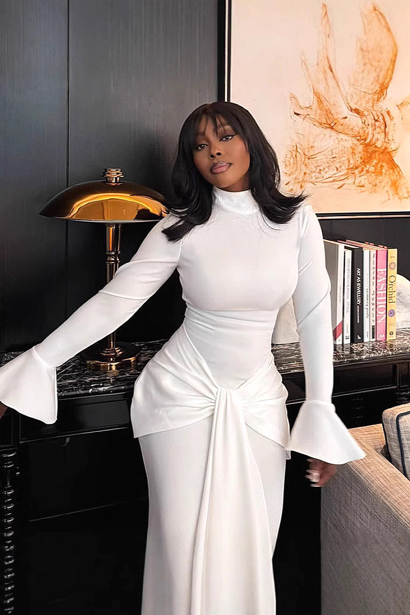 Elegant Long Sleeve Dress with Tie Detail
