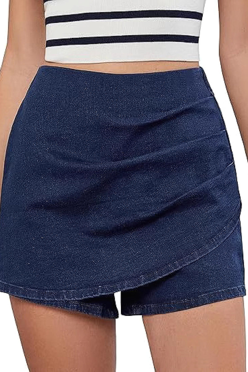 High Waist Fashionable Denim Skirt with Shorts