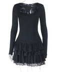Mini Ruffled Neck Long Sleeve Dress for Women