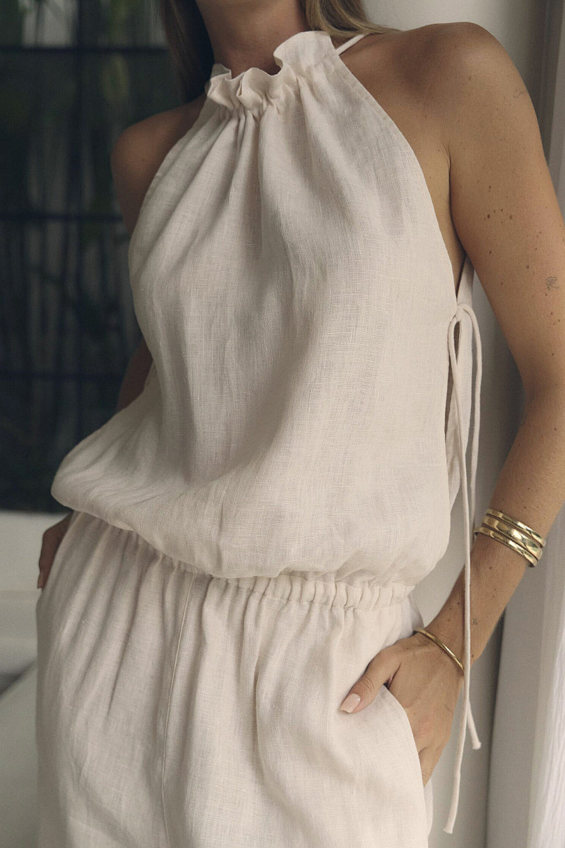 Summer Cotton Linen Halter Jumpsuit for Women