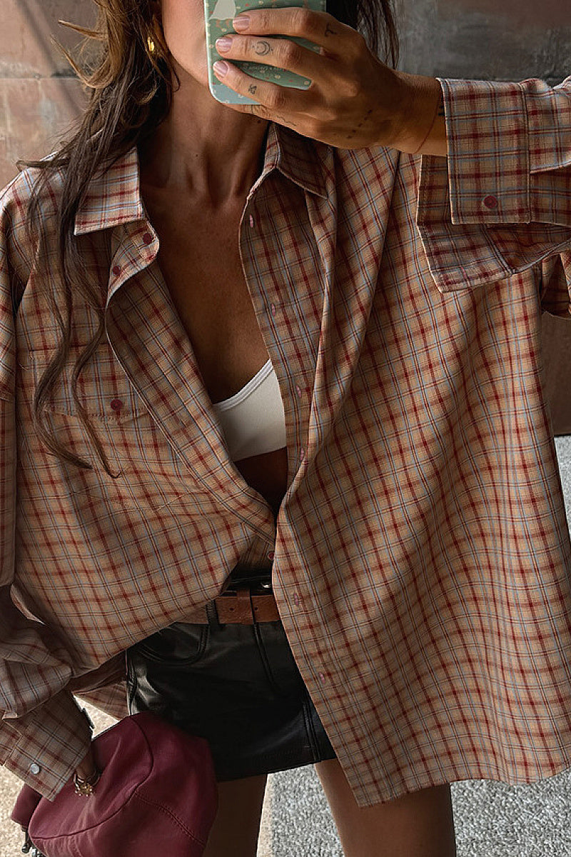 Loose Vintage Plaid Long Sleeve Shirt for Women