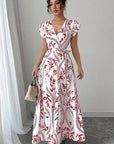 2026 Spring Summer New Floral Ruffle V-Neck Dress