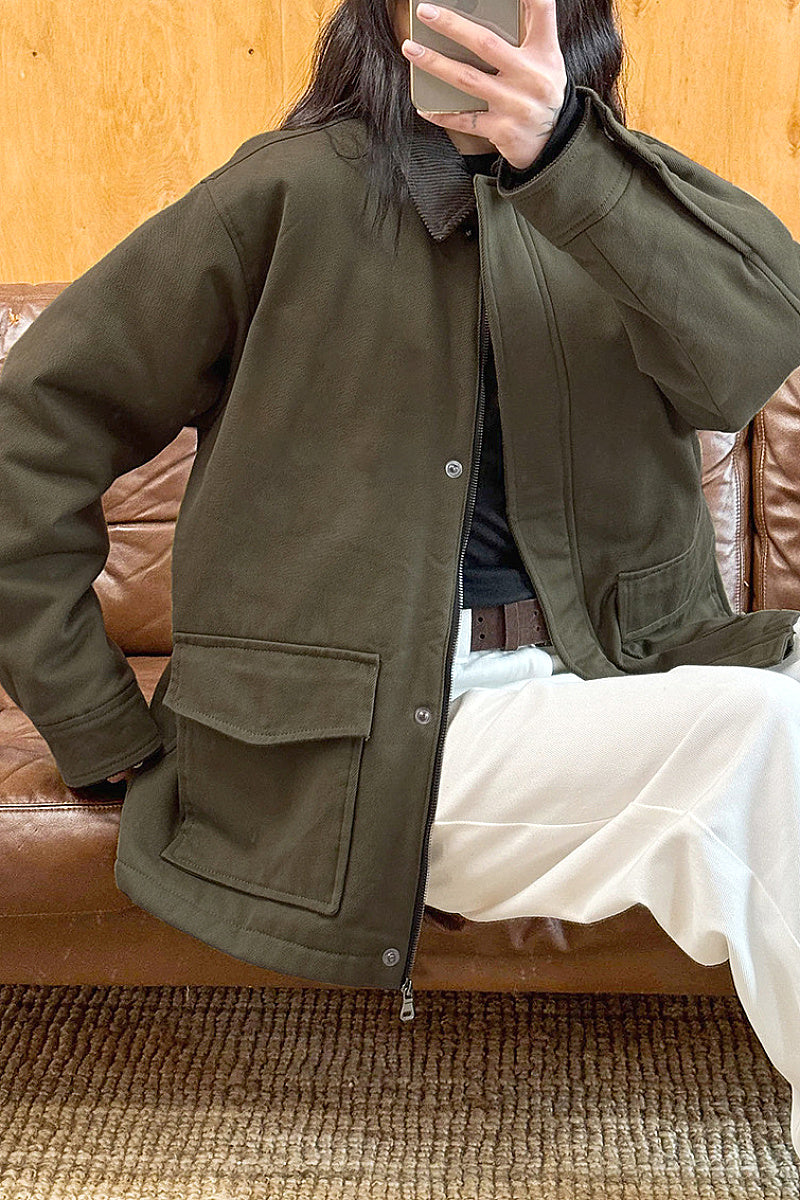 Autumn Winter Color Block Jacket with Pockets