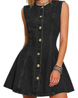Women's Elegant Sleeveless Denim Dress with Pockets