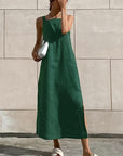 Chic Green Cotton Linen Sleeveless Dress