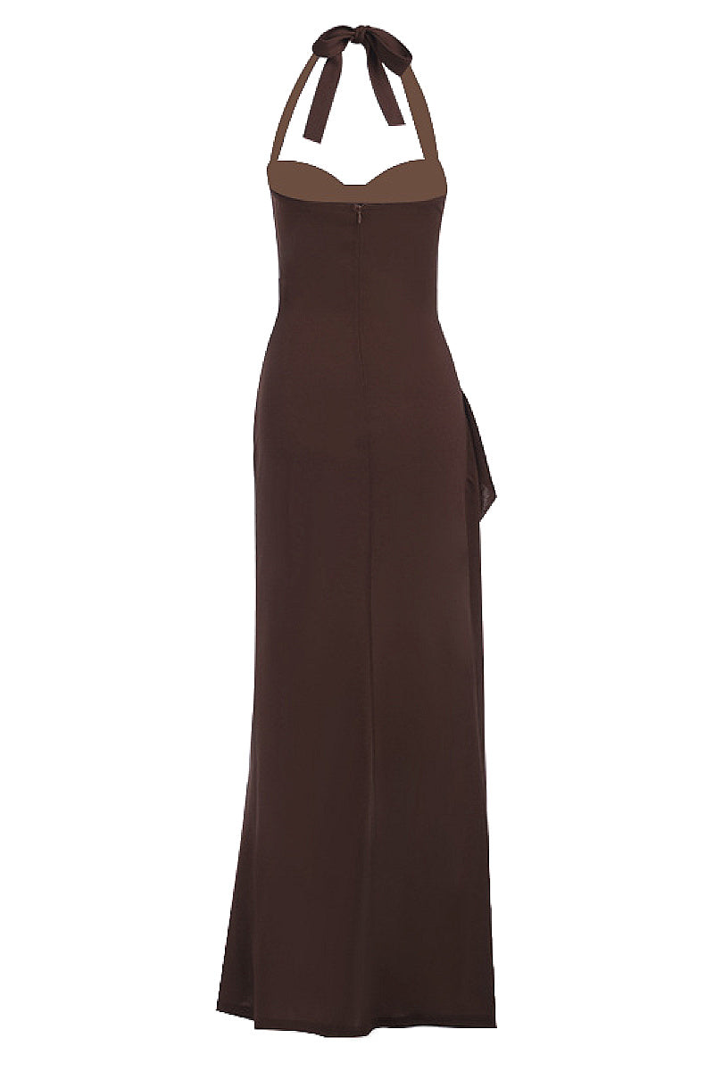 Chic Halter Neck A-Line Dress with Ruffle Hem