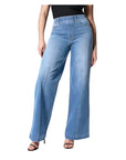 High Waist Wide Leg Stretch Denim Pants for Women
