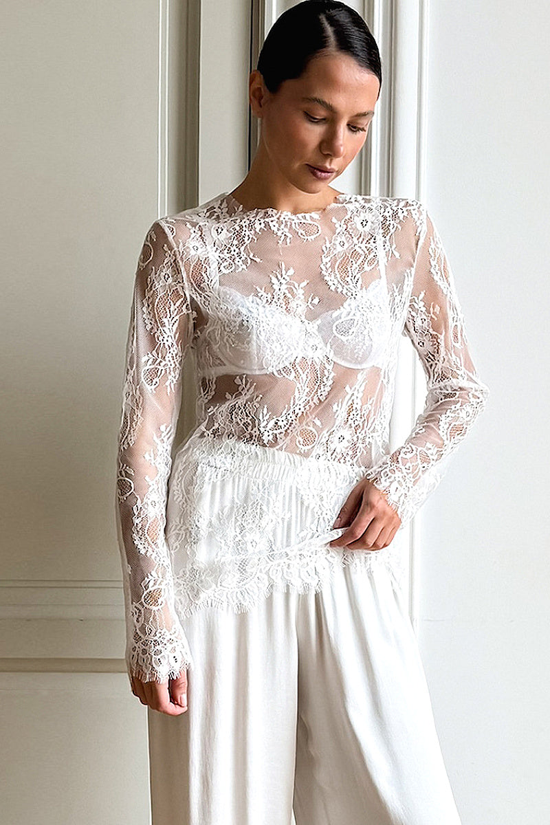French Style Sheer Lace Top for Women