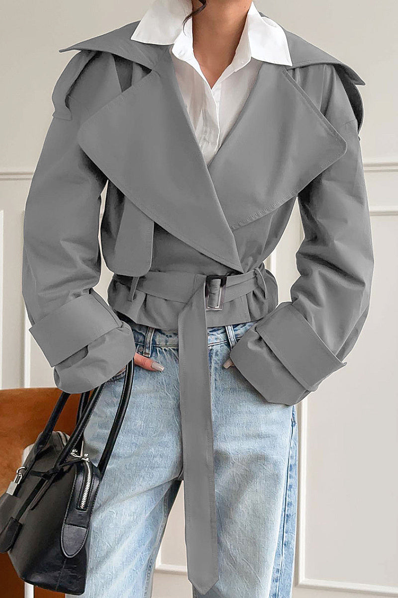 Chic Long Sleeve Tie Collar Coat for Women