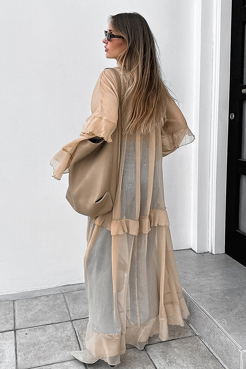 Chic Sheer Chiffon Batwing Sleeve Dress