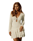 New Women's Hollow Layered Dress with Metal Buckle