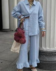 Casual Blue Ruffle Design Two-Piece Set