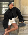 Stylish Lapel Zipper Woolen Jacket for Women