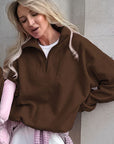Trendy Pink Collared Fleece Sweatshirt for Women