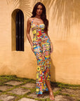 Colorful Summer Dress with Halter Neck