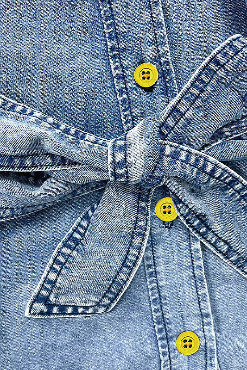 Lightweight Loose Women's Denim Shirt with Bow