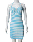 Sexy Striped Halter Bodycon Dress