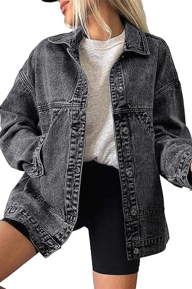 Casual Loose Shoulder Button Denim Jacket