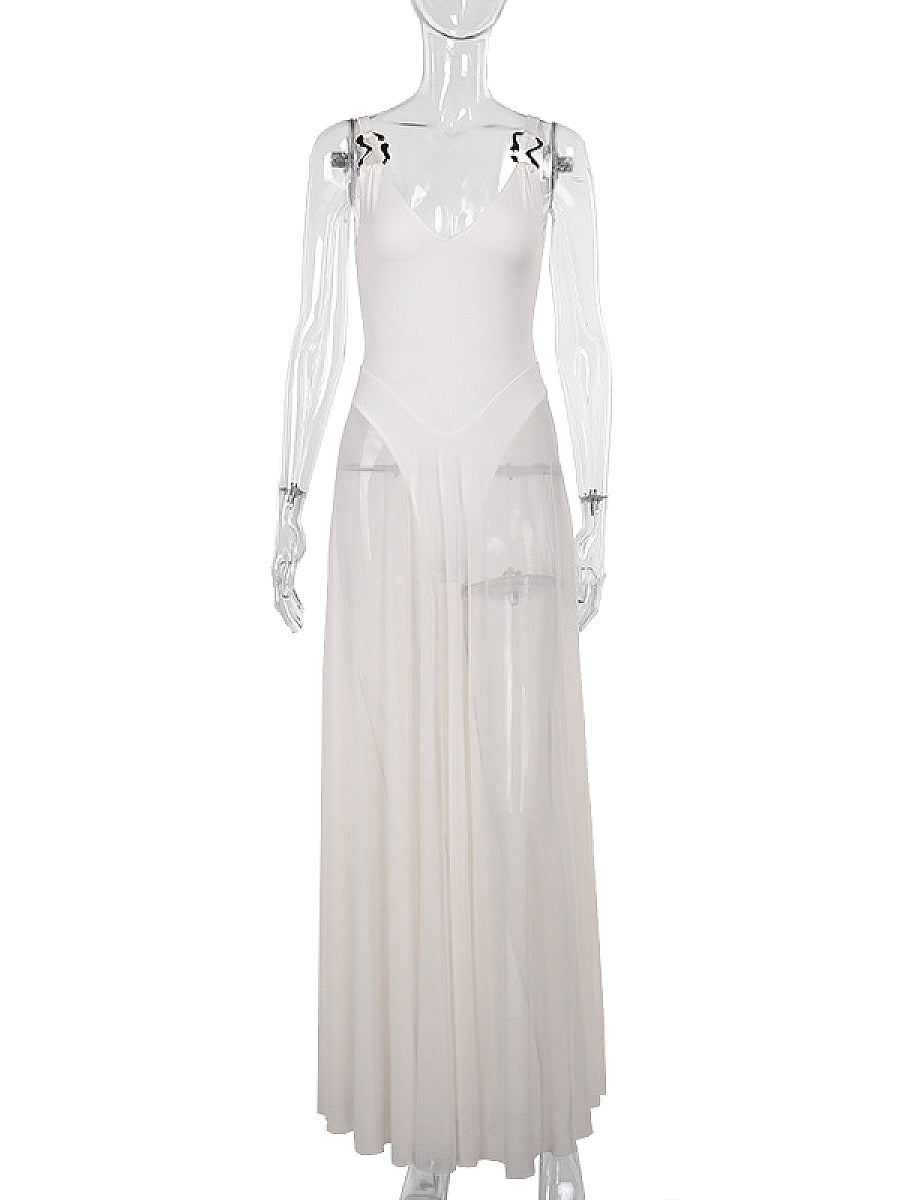 Elegant Long Dress with Sheer A-Line Design