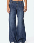 Blue Striped Loose Fit Wide Leg Jeans
