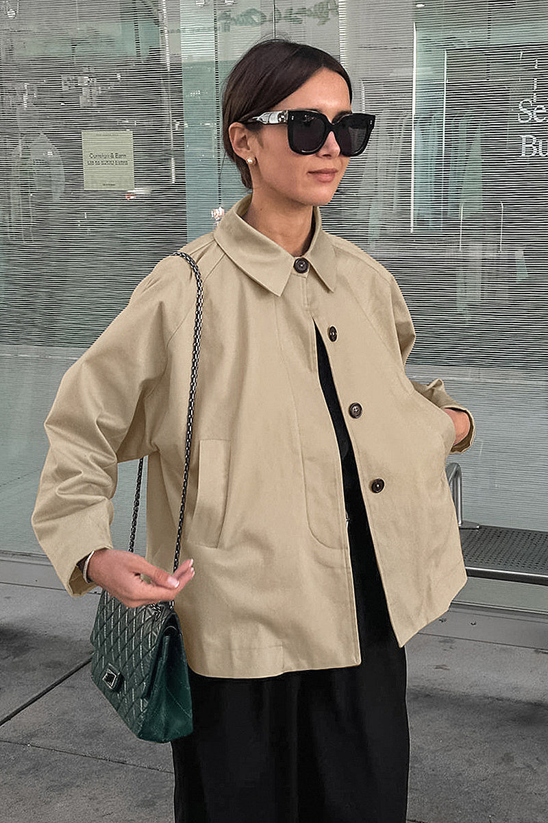 French Khaki Long Trench Coat for Women