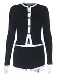 Color Block Long Sleeve Cardigan and Shorts Set