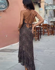 Summer Sexy Backless Leopard Print Ruffle Dress