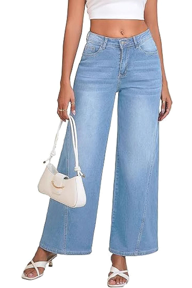Fashionable Loose Stitching Wide Leg Jeans