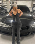 Summer Fashionable Zipper Long Denim Jumpsuit