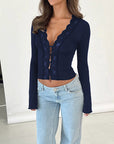 Lace Trim Short Cropped Cardigan Top