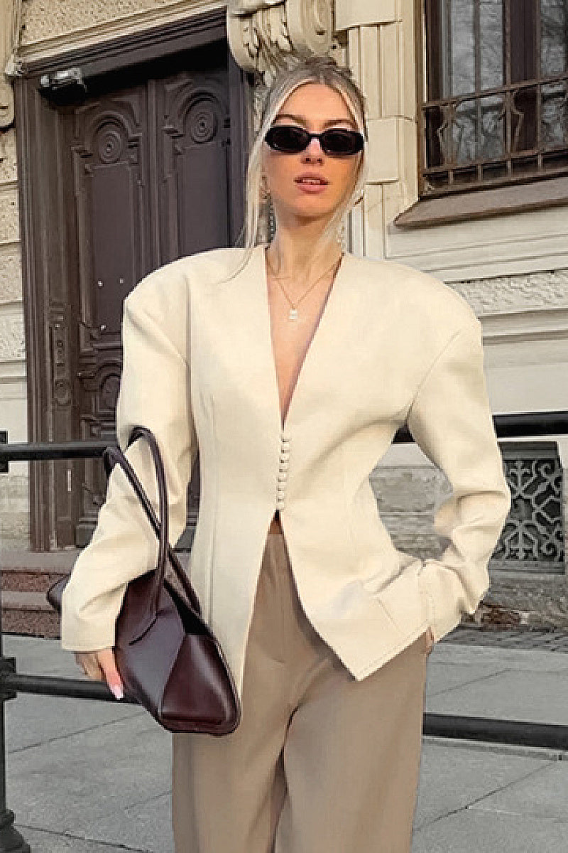 Chic Casual V-Neck Long Sleeve Blazer for Women