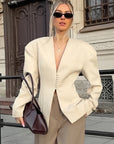 Chic Casual V-Neck Long Sleeve Blazer for Women