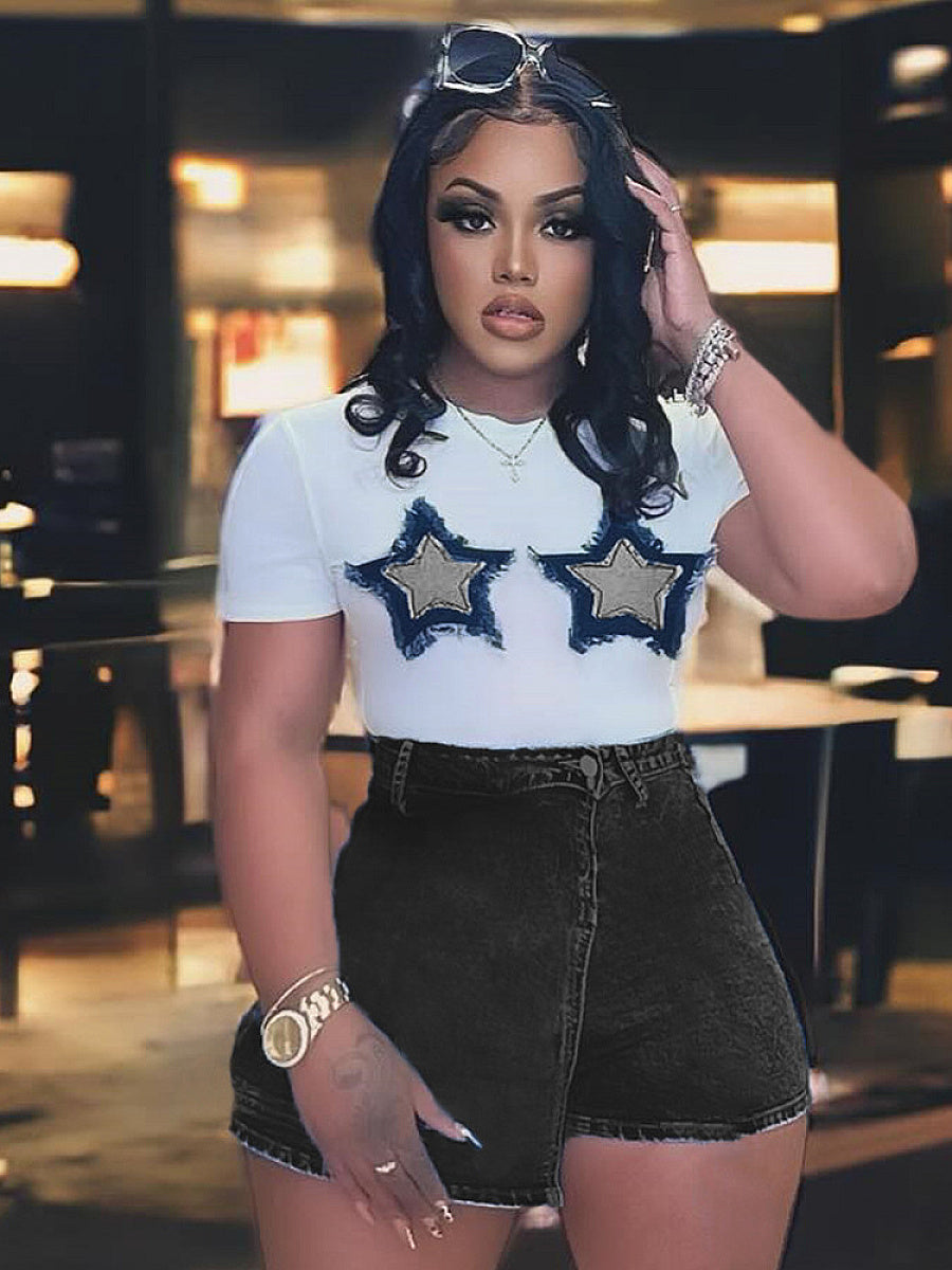 Trendy Summer Star Print Cropped T-Shirt