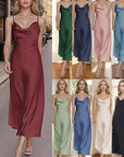 New Women's Satin Maxi Dress with Spaghetti Straps