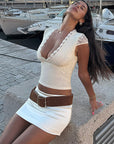 Sexy Lace V-Neck Short Sleeve Top